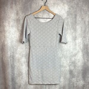 Free People Gray Bodycon Mini Dress with Short Sleeves and Crew Neck